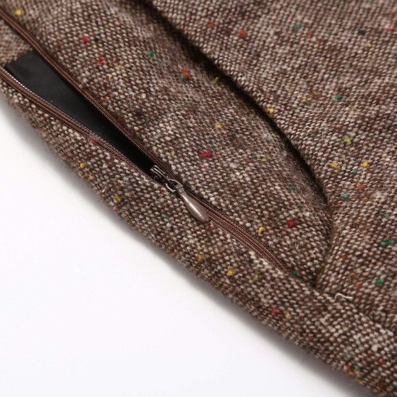 Womens Long Coffee Elastic Waist A-Line Pleated Tartan Long Plaid Wool Skirts - Picture 3 of 6